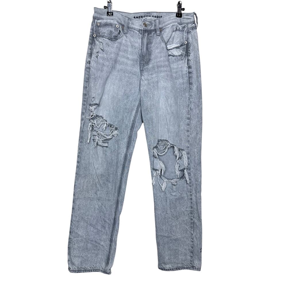 American Eagle 90s Straight Jeans Stretch Gray Wash Denim Size 6 Regular